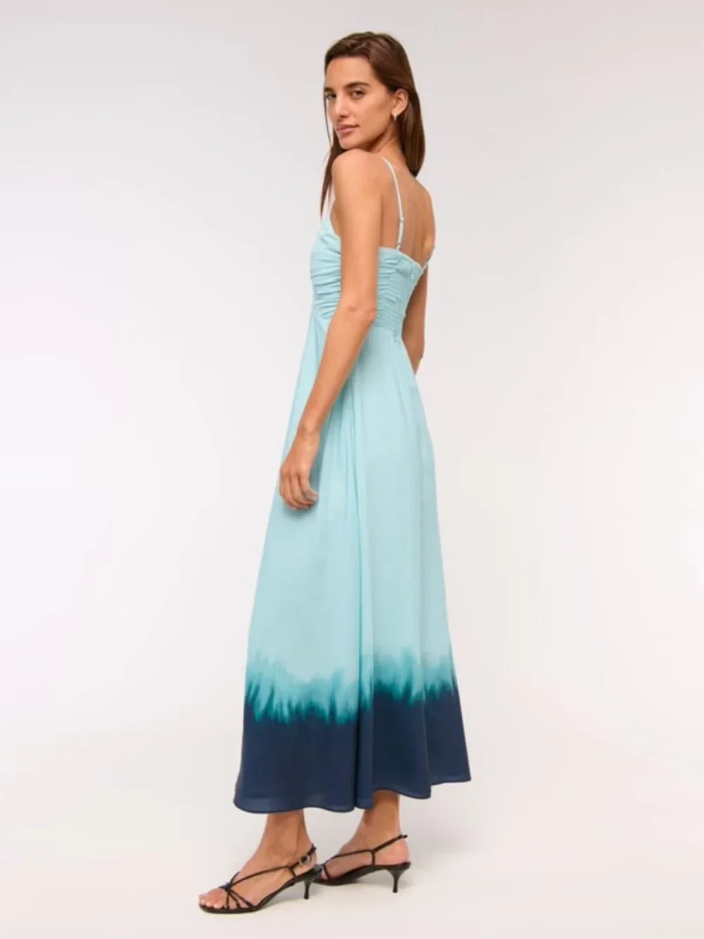 Abercrombie & Fitch Turquoise Ombré Silver Hardware Cut Out Maxi Dress Bra-Free